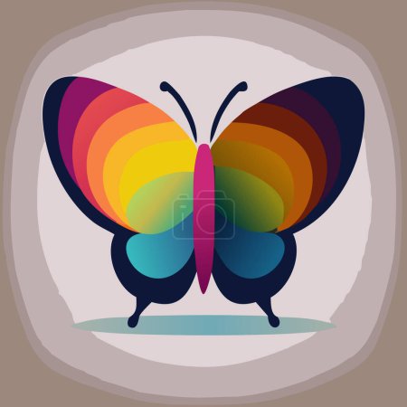Ilustración de Icono colorido mariposa sobre un fondo beige. ilustración vectorial - Imagen libre de derechos