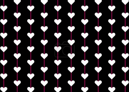 Téléchargez les illustrations : Blanc rose et noir pendaison coeurs sur ligne guirlandes motif vecteur amour papier peint - en licence libre de droit