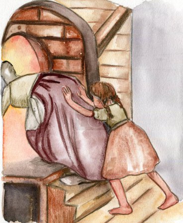 Hansel y Gretel ilustración de fantasía acuarela. Historia del libro dibujado a mano. Niños cuentos de hadas 
