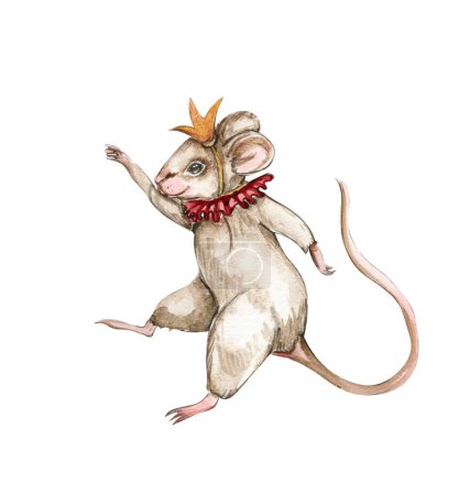 Watercolor hand drawn circus mouse vintage style. Perfect for wedding, invitations, blogs, card templates, birthday and baby cards, patterns, quotes. isolater on white background.Cute circus animals .