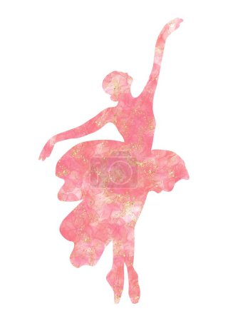 Photo for Watercolor dancing ballerina silhouette. Isolated dancing ballerina.Hand drawn classic ballet performance, pose.Young pretty ballerina women illustration. Can be used for postcard and posters. - Royalty Free Image