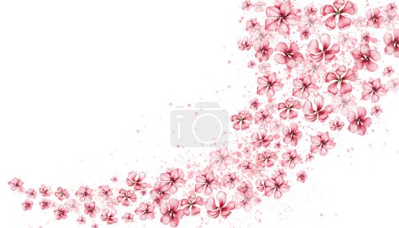 Delicate, pink sakura flowers. Horizontal board, watercolor illustration. For the design and decoration of postcards, posters, stickers, wallpapers, banners, souvenirs.