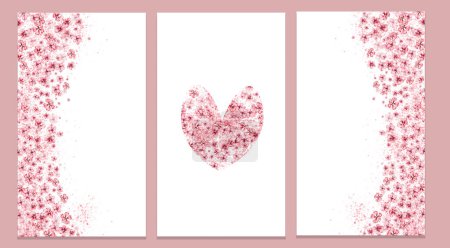 Photo for Triptych of frames and heart with delicate pink flowers. Watercolor illustration. For posters, postcards, certificates, invitations, announcements, beauty salon, wedding, birthday - Royalty Free Image