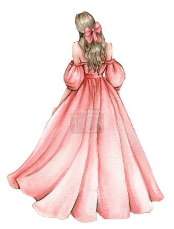 Photo for Fashion Girl in Long pink Dress. Fashionable women. Stylish sketch. Fashion illustration. Perfect for greetings cards, invitation, poster, party decor - Royalty Free Image