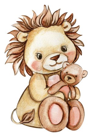 Photo for Watercolor hand drawn cute small baby lion. African baby animal for baby shower party, birthday, cake, holiday celebration design, kids room decorations, invitations, poster, greeting card, fabric. - Royalty Free Image