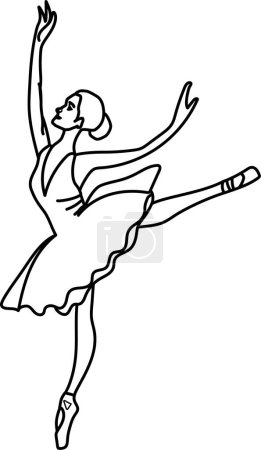 Illustration for Watercolor dancing ballerina black lines. Isolated dancing ballerina. Hand drawn classic ballet performance, pose. Young  pretty ballerina women  illustration. Can be used for postcard and posters. - Royalty Free Image