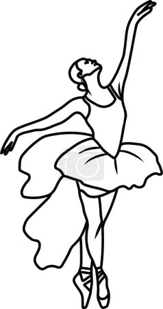 Illustration for Watercolor dancing ballerina black lines. Isolated dancing ballerina. Hand drawn classic ballet performance, pose. Young  pretty ballerina women  illustration. Can be used for postcard and posters. - Royalty Free Image