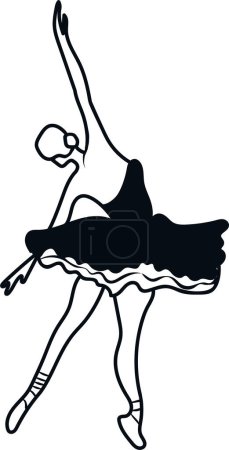 Illustration for Watercolor dancing ballerina black lines. Isolated dancing ballerina.Hand drawn classic ballet performance, pose.Young  pretty ballerina women  illustration. Can be used for postcard and posters. - Royalty Free Image