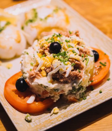 Portion of Russian salad with tuna