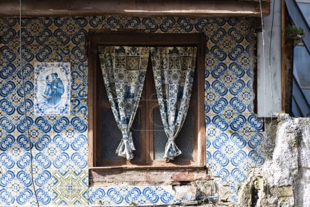 Traditional portugal houses with azulejo, typical portuguese house decoration fragment, Porto