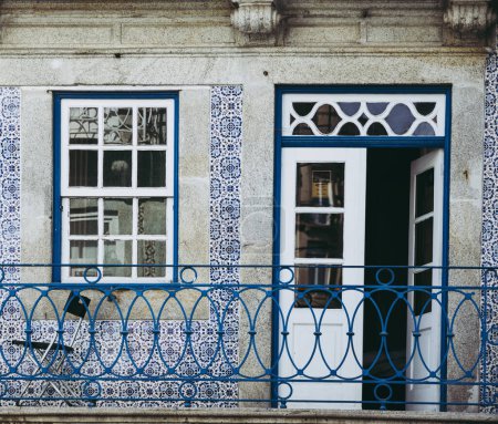Traditional portugal houses with azulejo, typical portuguese house decoration fragment, Porto