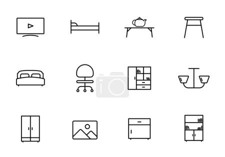 lignes de meubles icônes vectorielles isolées sur blanc. Ensemble d'icônes de meubles pour web et ui design, applications mobiles et produits d'impression
