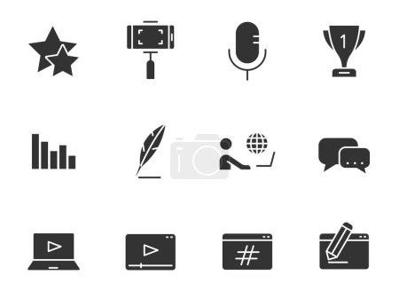 Illustration for Blog silhouette vector icons isolated on white. blogger black icon set for web, mobile apps, ui design and print polygraphy - Royalty Free Image