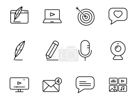 Illustration for Blog linear vector icons isolated on white. blogger icon set for web and ui design, mobile apps and print polygraphy and promo advertising business - Royalty Free Image
