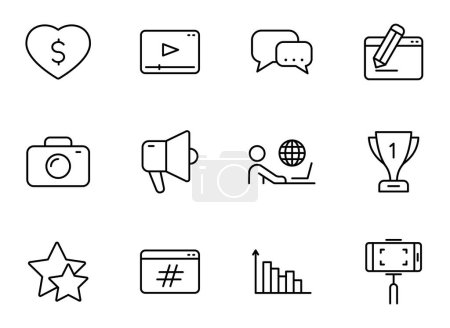 Illustration for Blog line vector icons isolated on white. blogger outline icon set for web and ui design, mobile apps and print polygraphy - Royalty Free Image