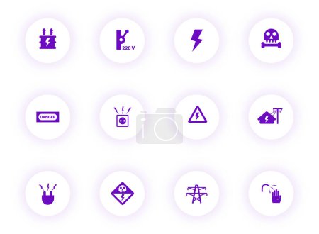 Ilustración de Iconos vectoriales de color púrpura de alto voltaje en botones redondos de luz con sombra púrpura. conjunto de iconos de alto voltaje para web, aplicaciones móviles, diseño ui e impresión - Imagen libre de derechos