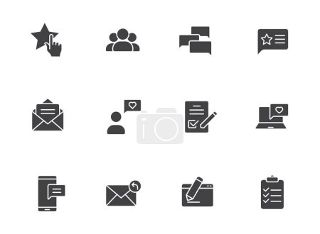 Téléchargez les illustrations : Retour silhouette icônes vectorielles isolées sur blanc. feedback set d'icônes noires pour web, applications mobiles, design ui et polygraphie d'impression - en licence libre de droit