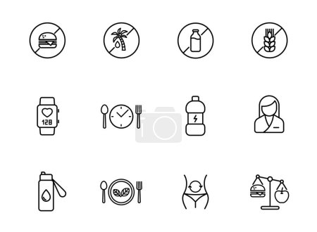 Ernährungssymbole isoliert auf weißem Hintergrund. Icons für Web- und UI-Design, mobile Apps, Print-Polygraphie und Promo-Werbung