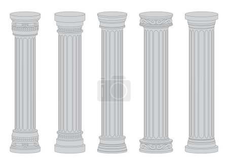 Téléchargez les illustrations : Anciennes colonnes vectorielles illustration de conception isolée sur fond - en licence libre de droit