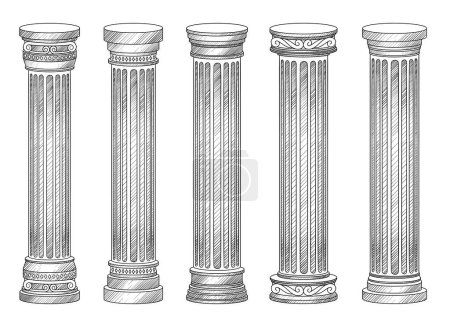 Téléchargez les illustrations : Anciennes colonnes vectorielles illustration de conception isolée sur fond - en licence libre de droit