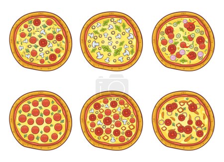 Téléchargez les illustrations : Illustration vectorielle de pizza isolée sur fond blanc - en licence libre de droit