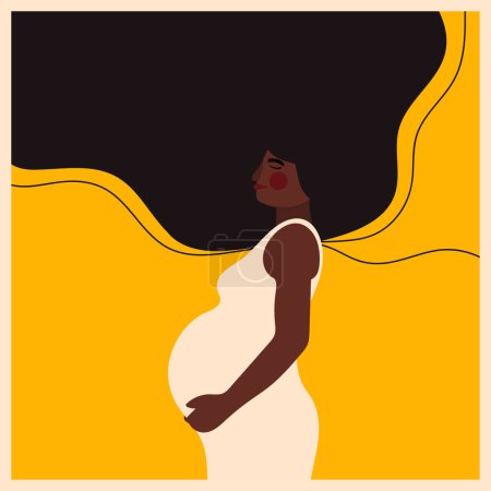 Schwangere. Schwarze Frau mit Bauch. Schwangerschaft. Muttertag. Frau erwartet ein Kind. Vektorillustration der Silhouette einer schwangeren Frau