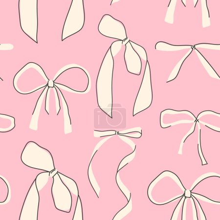 Seamless pattern of bows. Pattern of colorful bows, knots, gift bows. Bows in hand-drawn and flat style. Set of colorful bows