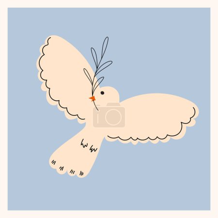 Dove with a twig. Dove of peace. Peace and tranquility. Vector illustration of a dove. Greeting card with a dove