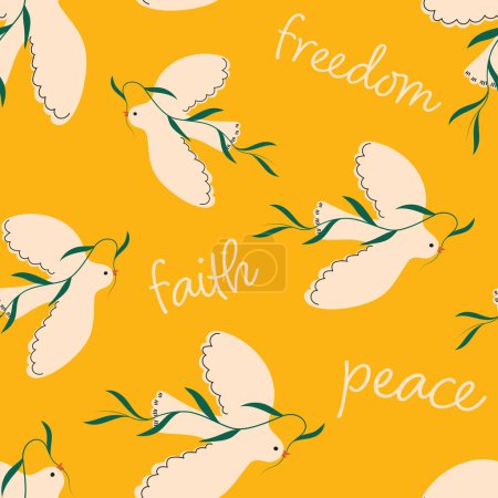 Nahtloses Muster mit Tauben. Frieden. Freiheit. Einigkeit. Friedenstauben. Ein Friedensmuster mit Tauben für Geschenkverpackung, Stoff, Banner, Dekor