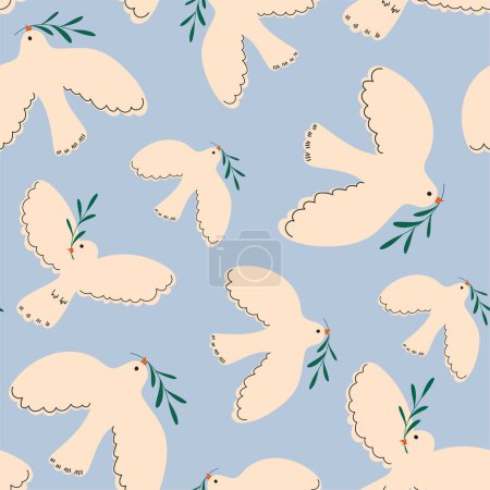 Seamless pattern with doves. Doves with a twig. Doves of peace. Peace and tranquility. For paper, fabric, stationery, decoration