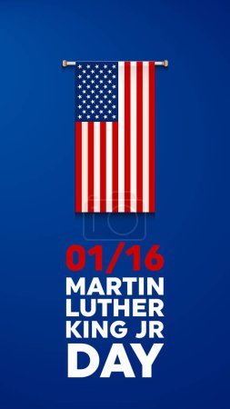 Illustration for Martin Luther King Jr Day greeting card - horizontal blue and red background banner with US flag. Vector Illustration. - Royalty Free Image