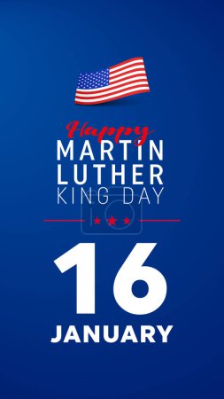 Téléchargez les illustrations : Carte de voeux Martin Luther King Jr Day - bannière de fond horizontale bleue et rouge avec drapeau américain. Illustration vectorielle. - en licence libre de droit