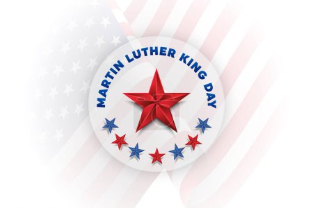 Téléchargez les illustrations : Carte de voeux Martin Luther King Jr Day - bannière de fond horizontale bleue et rouge avec drapeau américain. Illustration vectorielle. - en licence libre de droit