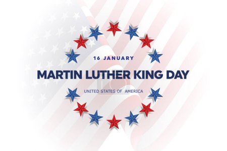 Illustration pour Carte de voeux Martin Luther King Jr Day - bannière de fond horizontale bleue et rouge avec drapeau américain. Illustration vectorielle. - image libre de droit