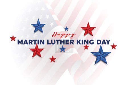 Illustration pour Carte de voeux Martin Luther King Jr Day - bannière de fond horizontale bleue et rouge avec drapeau américain. Illustration vectorielle. - image libre de droit