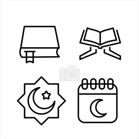 Illustration for Ramadan icon set with islamic calendar, fasting, holy book, crescent - Royalty Free Image