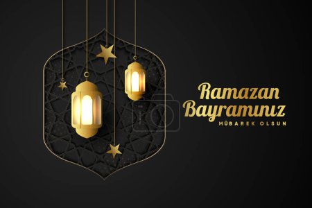 Ilustración de Saludos islámicos ramadán kareem tarjeta de diseño de fondo con linternas y luna creciente. (Traducción: Ramazan bayramnz mubarek olsun.) - Imagen libre de derechos