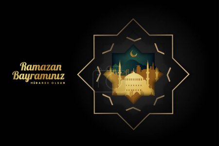 Téléchargez les illustrations : Salutations islamiques ramadan carte kareem fond de conception avec des lanternes et croissant de lune. (Traduction : Ramazan bayramnz mubarek olsun).) - en licence libre de droit