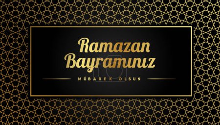 Illustration for Islamic greetings ramadan kareem card design background with lanterns and crescent moon. (Translation: Ramazan bayramnz mubarek olsun.) - Royalty Free Image