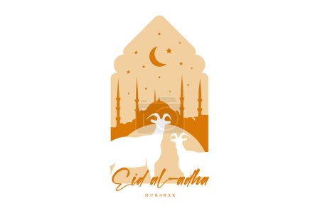 Ilustración de Ilustración vector gráfico de mezquita y cabra en silueta con linterna brillante para eid al adha mubarak. bueno para el fondo, bandera, tarjeta, plantilla de folleto del cartel. - Imagen libre de derechos