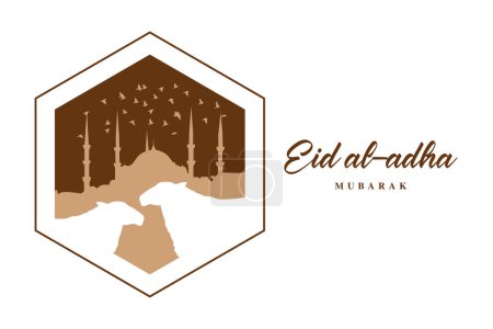 Illustration for Illustration vector graphic of mosque and goat in silhouette with glowing lantern for eid al adha mubarak. good for background, banner, card, poster flyer template. - Royalty Free Image