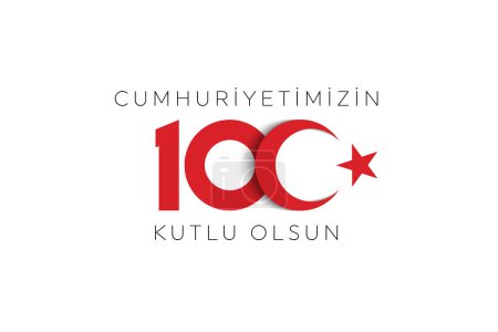 100 años de república turca. (Turco: Cumhuriyetimiz 100 yanda) La República de Turquía tiene 100 años. Ilustración vectorial, póster, tarjeta de celebración, diseño gráfico, posterior y de historia.