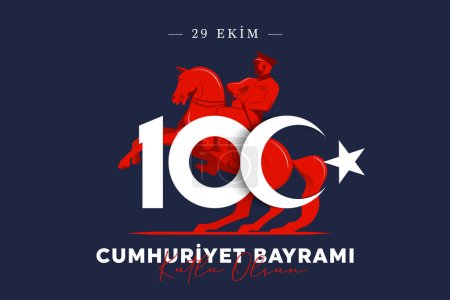 Photo for 100th year of turkish republic. (Turkish: Cumhuriyetimiz 100 yanda) The Republic of Turkey is 100 years old. Vector illustration, poster, celebration card, graphic, post and story design. - Royalty Free Image