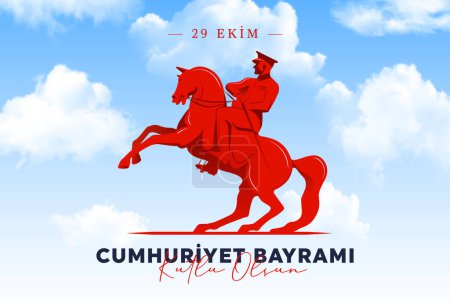 Illustration for 100th year of turkish republic. (Turkish: Cumhuriyetimiz 100 yanda) The Republic of Turkey is 100 years old. Vector illustration, poster, celebration card, graphic, post and story design. - Royalty Free Image