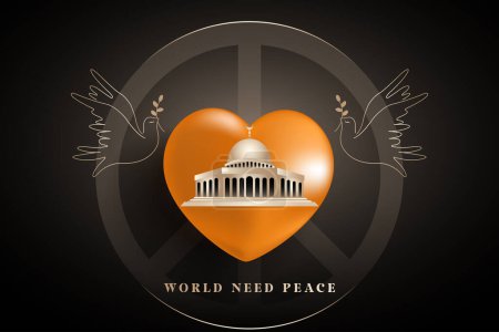 Illustration for Palestine Israel peace concept. Palestine, Israel war and world need peace text on artwork - Royalty Free Image