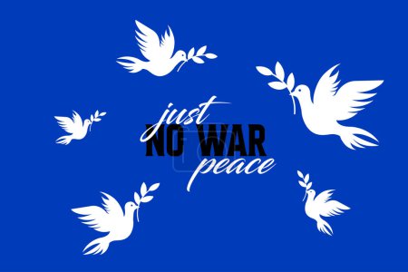 Illustration for Israel vs Palestine peace concept. White pigeon hangs olive branch with ''no war'' text concept. - Royalty Free Image
