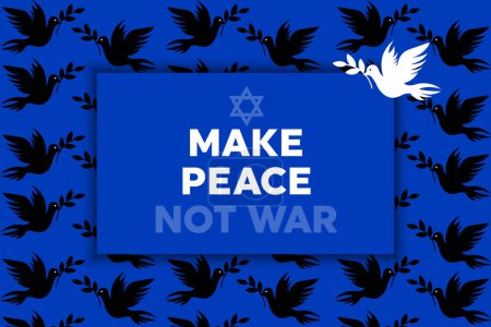 Illustration for Israel vs Palestine peace concept. White pigeon hangs olive branch with ''no war'' text concept. - Royalty Free Image
