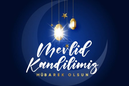 Illustration for Mevlid Kandilimiz Mubarek Olsun translation: have a blessed mawlid candle - Royalty Free Image