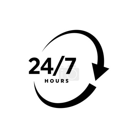 Ilustración de Veinticuatro horas con icono de lazo de flecha, signo cíclico de 24 horas, ejecución o entrega de órdenes abiertas, negocio y servicio durante todo el día, ilustración de diseño vectorial - Imagen libre de derechos