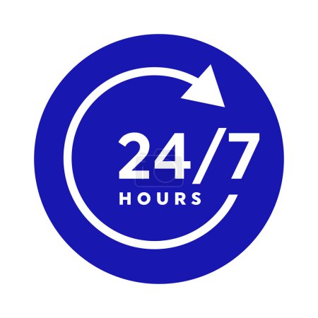 Illustration for Twenty four hour with arrow loop icon, 24 hours cyclic sign, Opened order execution or delivery, All day business and service, Vector design illustration - Royalty Free Image